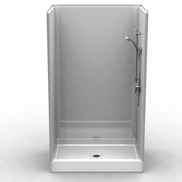 Curbed Shower 4pc 48x34 4" curb Subway Tile Look Flat Back Wall