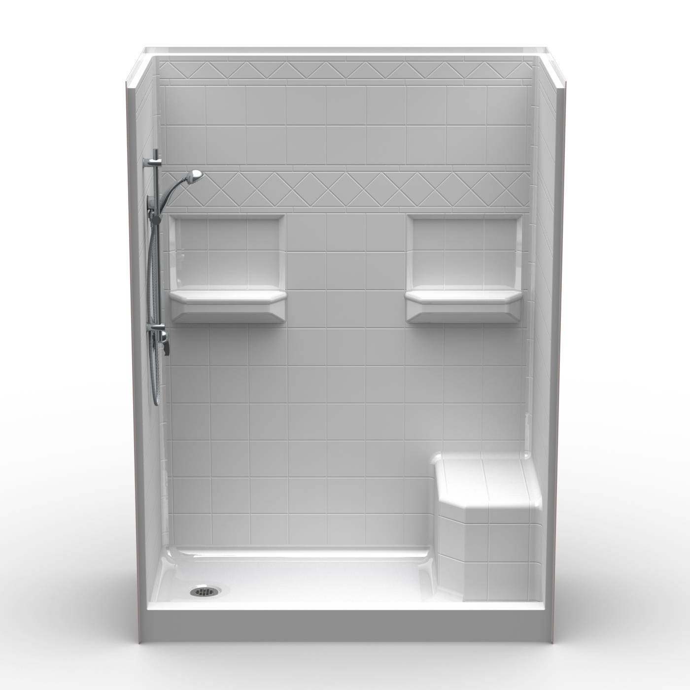 Curbed Shower Four Piece 60x32 5" curb Diamond Tile Look