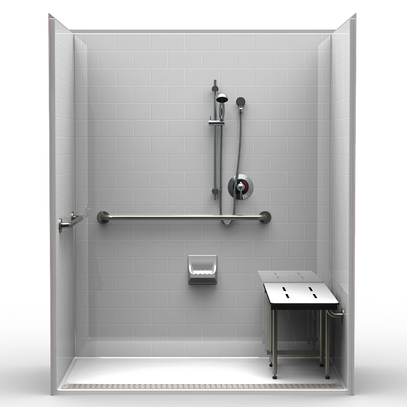 Barrier Free Shower Five piece 60x34 Subway Tile Look Front