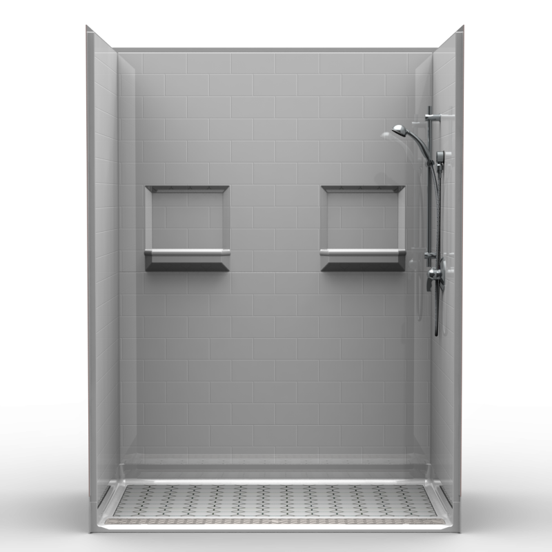 Barrier Free Shower 5pc 60x36 Subway Tile Look w/Front Trench Drain