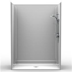 Barrier Free Shower - Five Piece 60x32 - Subway Tile Look - Flat Back Wall