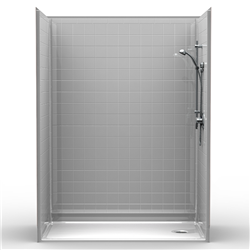 Barrier Free Shower - Five Piece 60x32 - Subway Tile Look - Flat Back Wall - End Drain