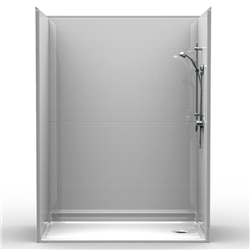 Barrier Free Shower - Five Piece 60x34 - Subway Tile Look - Flat Back Wall, End Drain