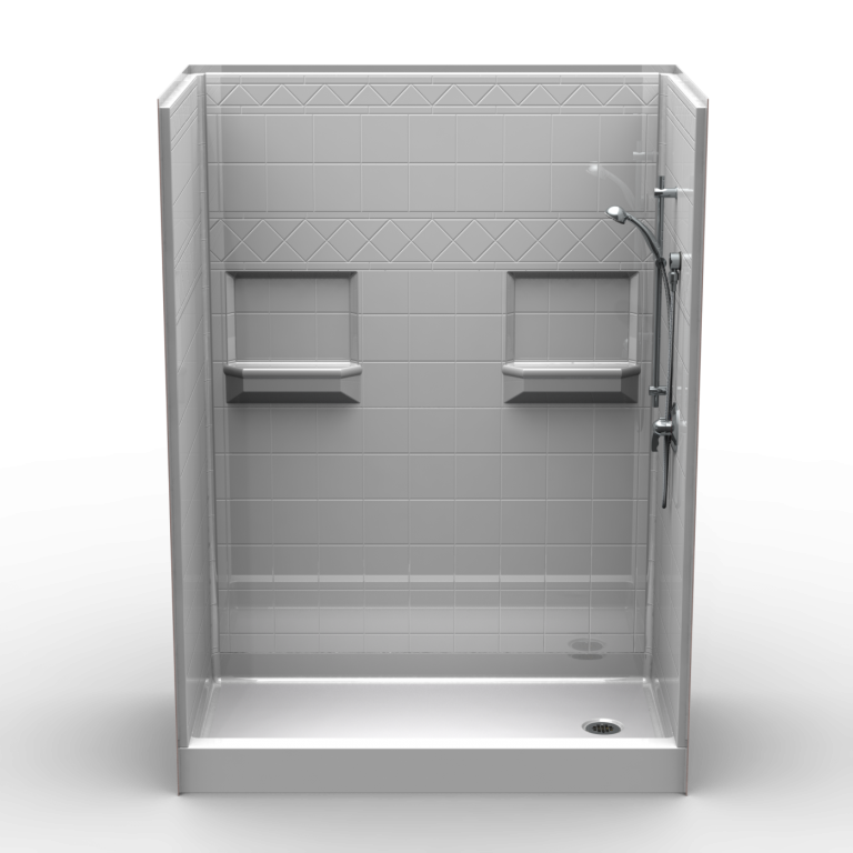 Curbed Shower Five Piece 60x34 4" curb Subway Tile Look