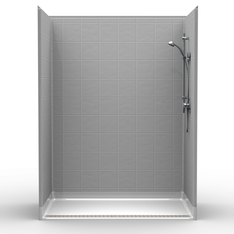 Barrier Free Shower 5pc 60x36 8 Inch Tile Look w/Front Trench Drain