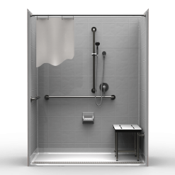 ADA Roll-In Shower – Five Piece 63×33 – 8″ Tile Look