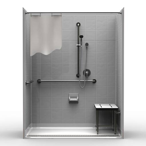 ADA Roll-In Shower – Five Piece 63×33 – 8″ Tile Look