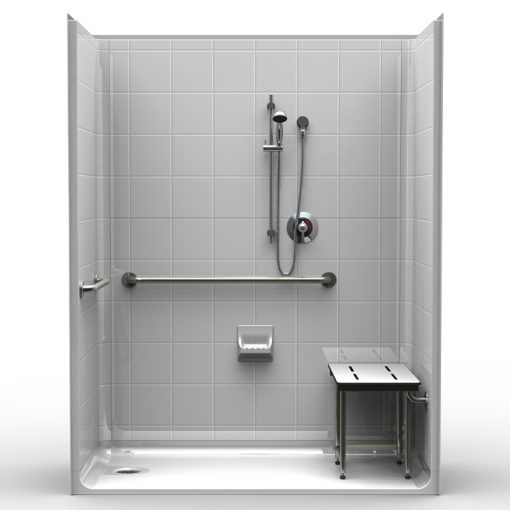 ADA Roll-In Shower - Five Piece 63x31 - 8 inch Tile Look