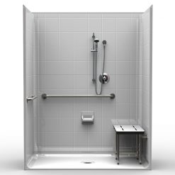 ADA Roll-In Shower - Five Piece 63x33 - 8 inch Tile Look