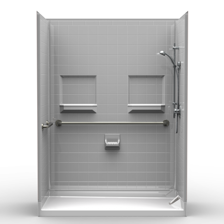 Barrier Free Shower Five piece 60x30 Real Tile Look /w Side Drain