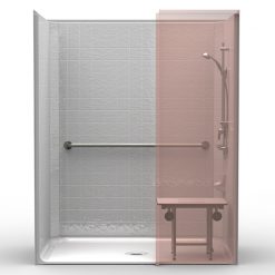 ADA Roll-In Shower w/Wing Wall - One Piece 63x37 - Classic Tile Look