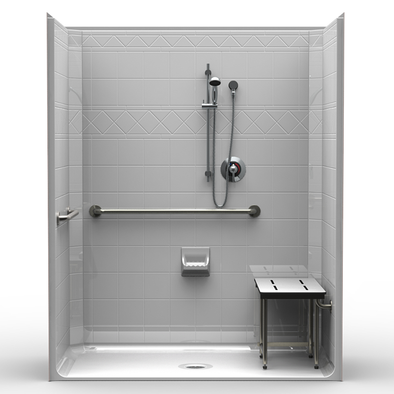 ADA Roll-In Shower - One Piece 63x33 - Diamond Tile Look