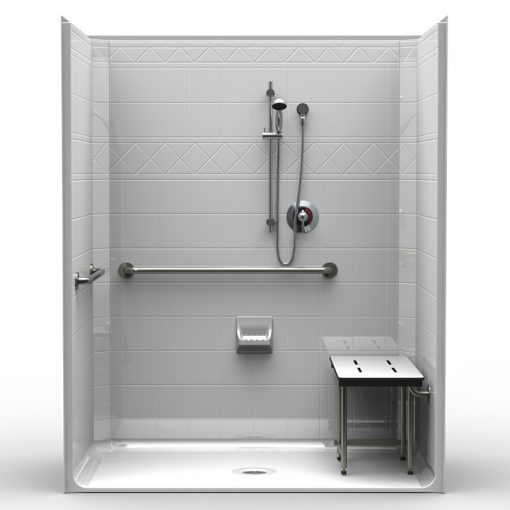 ADA Roll-In Shower - One Piece 63x37 - Diamond Tile Look