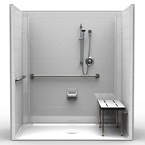 ADA Roll-In Shower - One Piece 73x47 - Diamond Tile Look