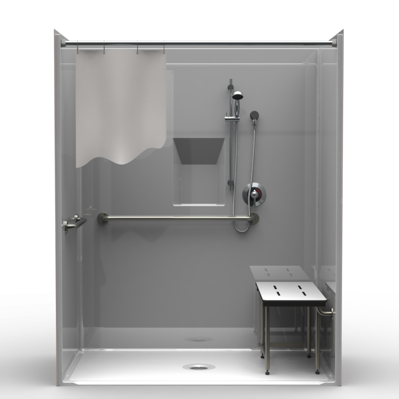 ADA RollIn Shower One Piece 63x37 Smooth Wall Look