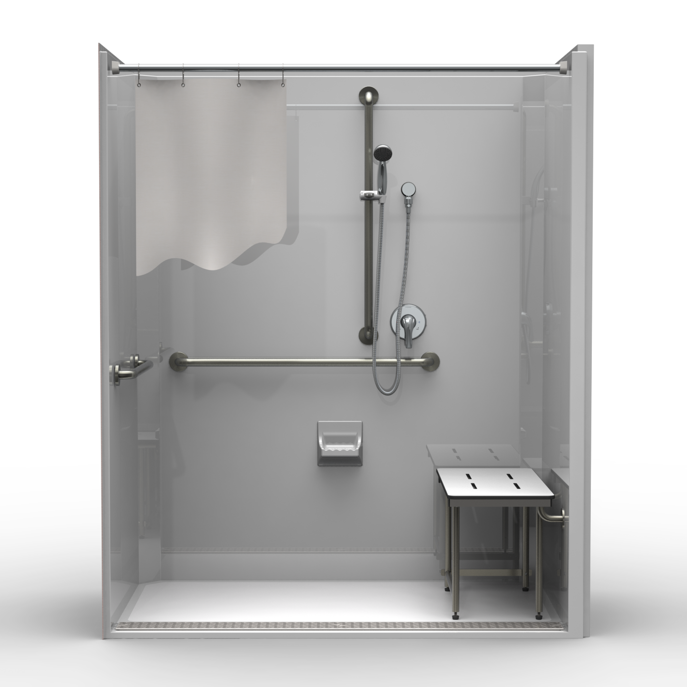 ADA Roll In Shower One Piece 65x42 Smooth Wall Look