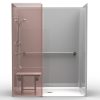 ADA Roll-In Shower w/Wing Wall- One Piece 63x37 - Smooth Wall Look