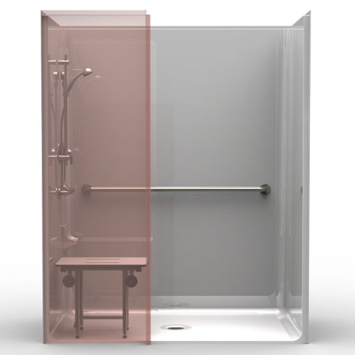 ADA Roll-In Shower w/Wing Wall- One Piece 63x37 - Smooth Wall Look