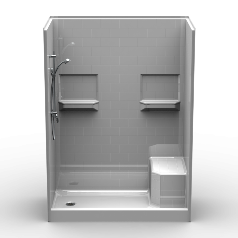 Curbed Shower Four Piece 60x34 5"curb Subway Tile Look Handicap