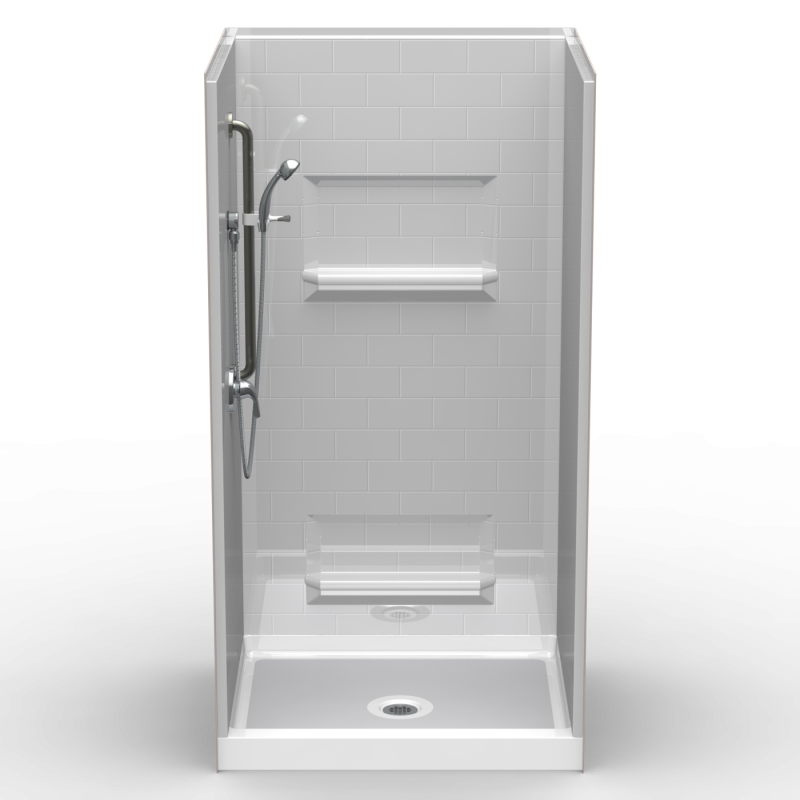 Curbed Shower Four piece 42x36 4" Curb Subway Tile Look